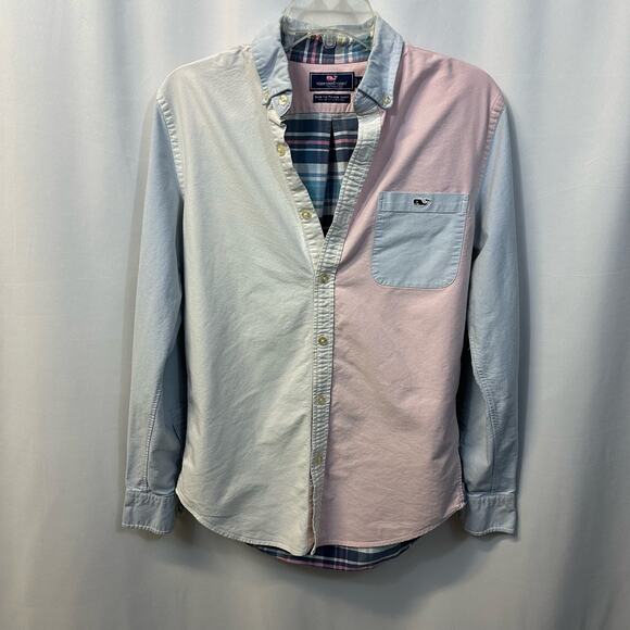 Vineyard Vines Slim Fit Tucker Shirt Men Pink Blue Plaid Cotton Blend Small - Picture 1 of 5